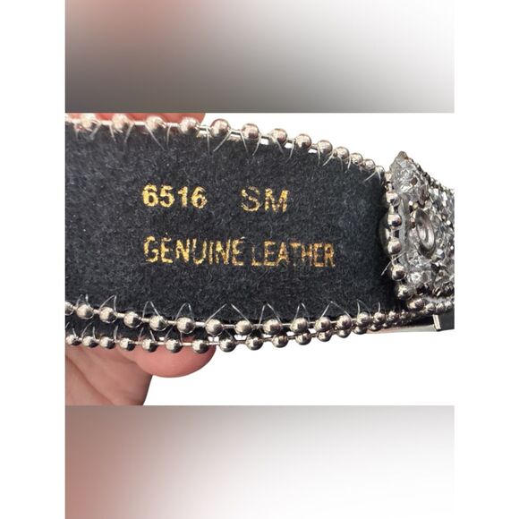 Rhinestone Western Belt Silver Engraved Buckle Crystal Studded Leather size S main image 5